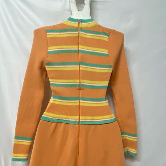 Giamo Knits Dress Vintage 1970's Maxi Peach Yellow Caribbean Green WOW! - Picture 6 of 12